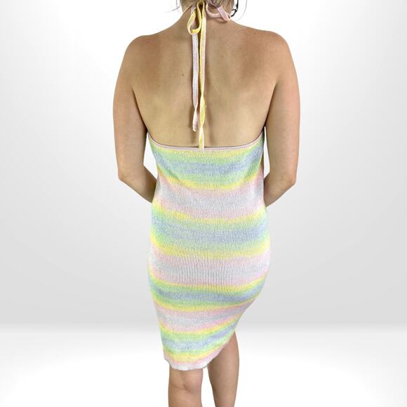 WHISKEY KISS Boutique Pastel Rainbow Knit Halter Bodycon Dress - Picture 5 of 9